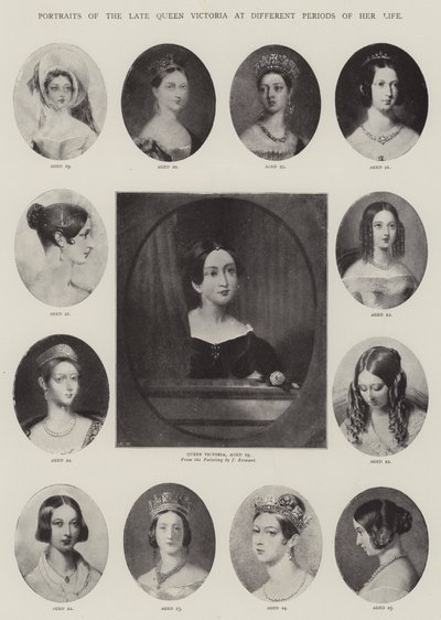 Portretten van wijlen koningin Victoria in verschillende perioden van haar leven door J. Stewart